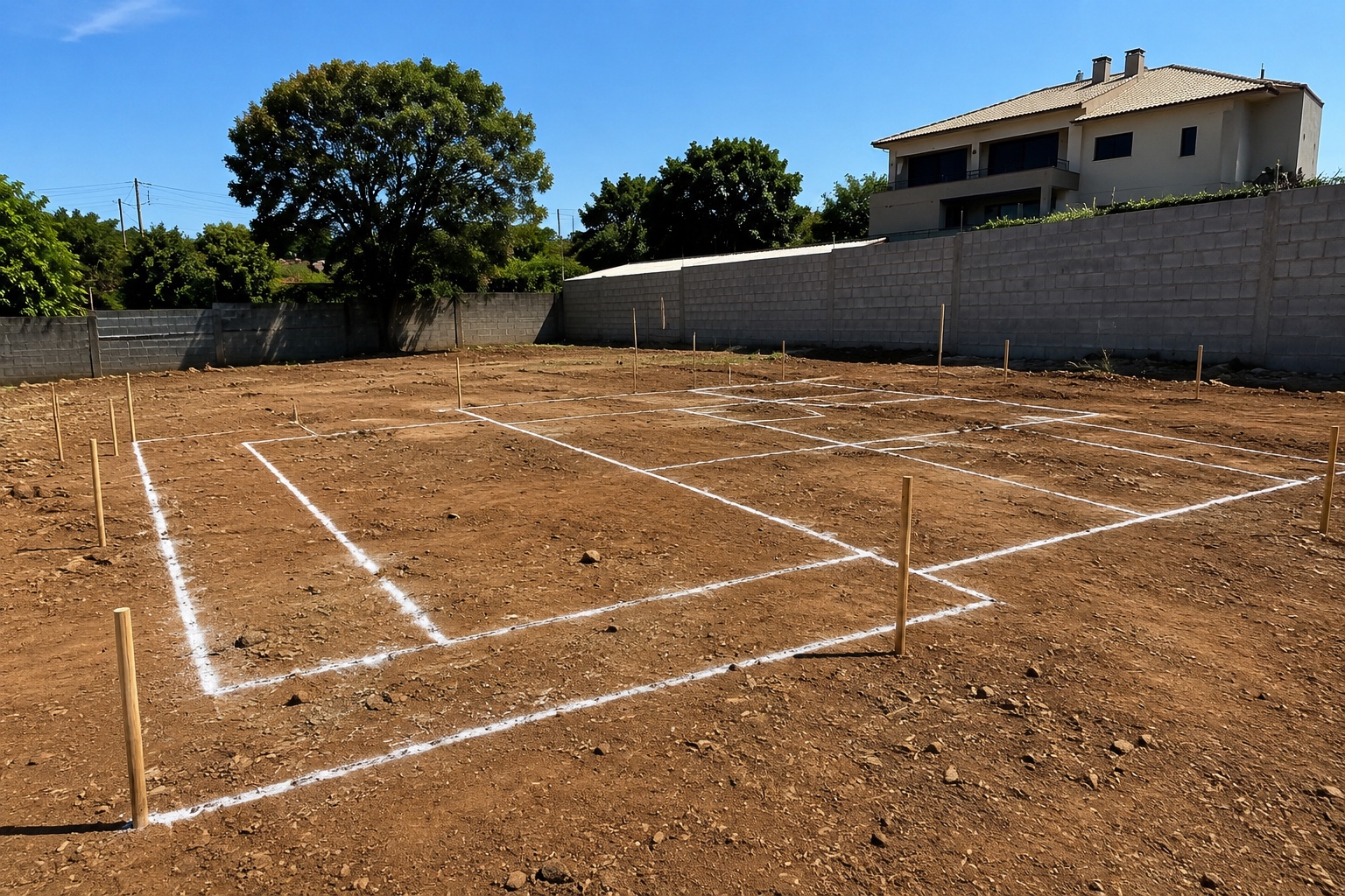 Marcação e locação inicial da obra